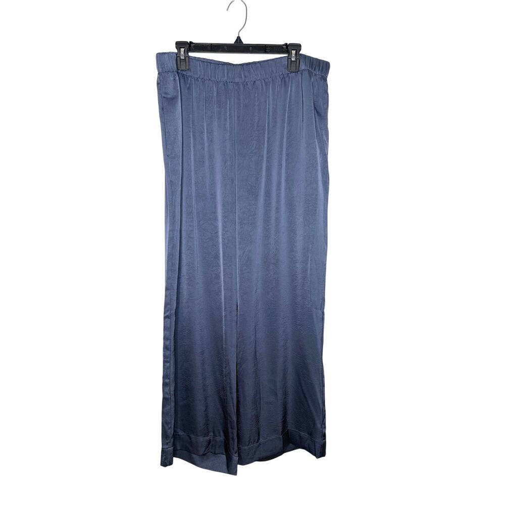 A New Day Satin Wide Leg Palazzo Pants Women's XL Smoky Blue Chic Minimalist NWT